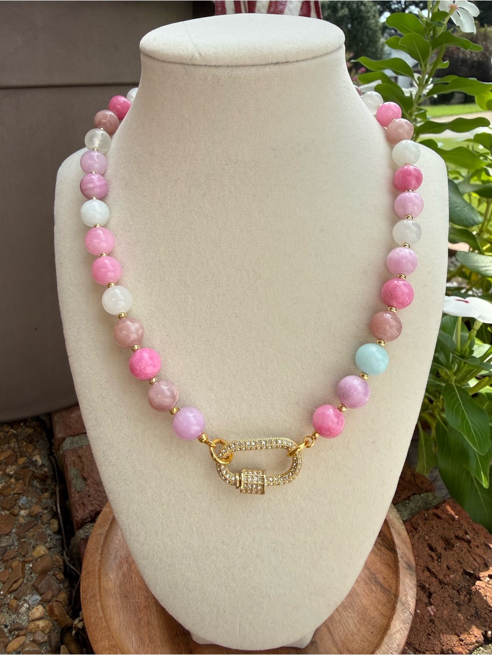 Blush & Mauve Elegance Dyed Jade Chunky Necklace 18" with 10mm Beads